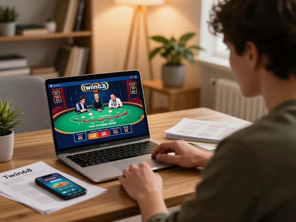 Engaging moment of online gaming at twin68 casino, showcasing live dealer blackjack.