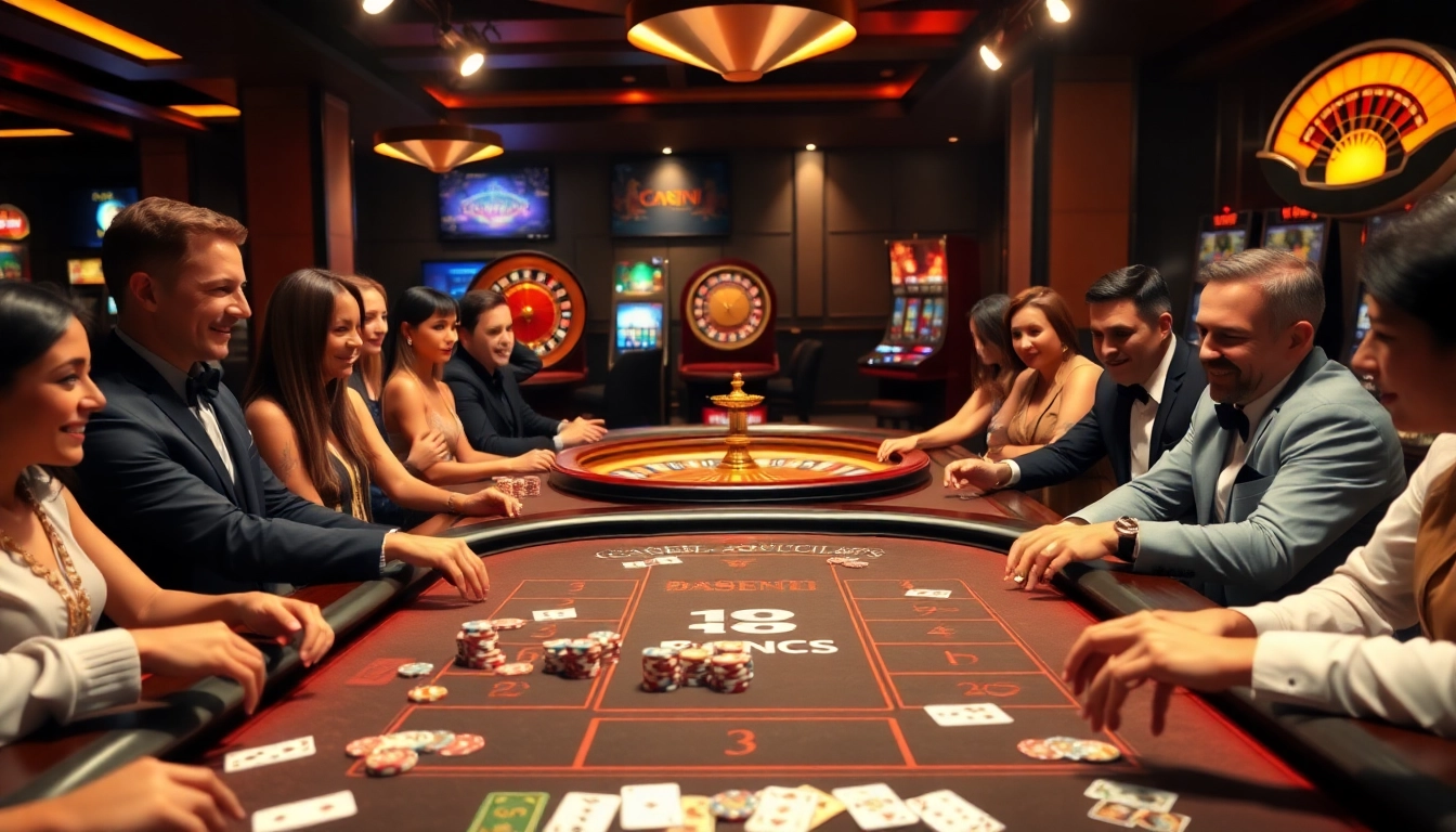 KJC gaming table with players engaging in high-stakes poker, showcasing excitement and strategy.