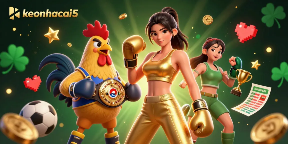 Join the excitement at keonhacai5 with dynamic sports betting action featuring lively characters and vibrant casino elements.