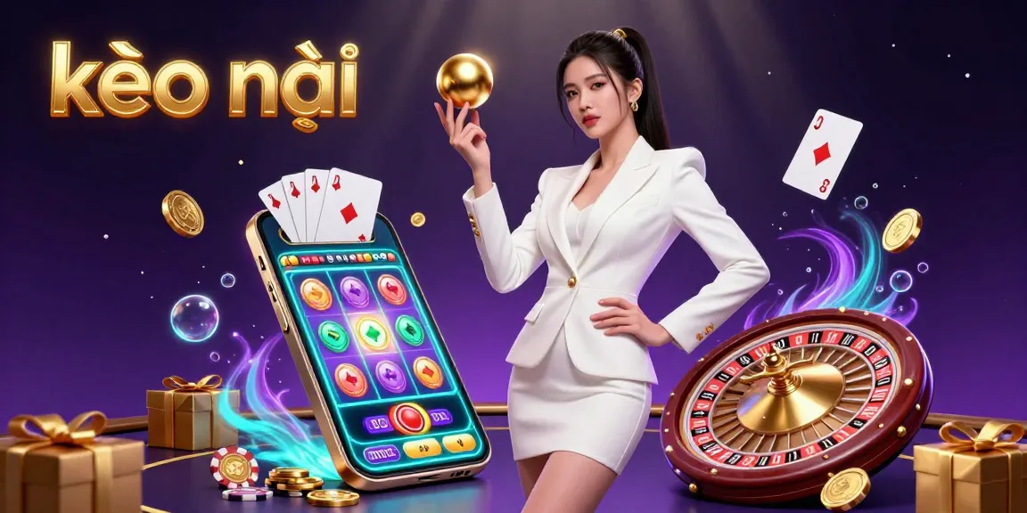 Engage with kèo nhà cái's vibrant casino atmosphere, featuring a confident woman holding a roulette ball amidst dynamic gaming elements.