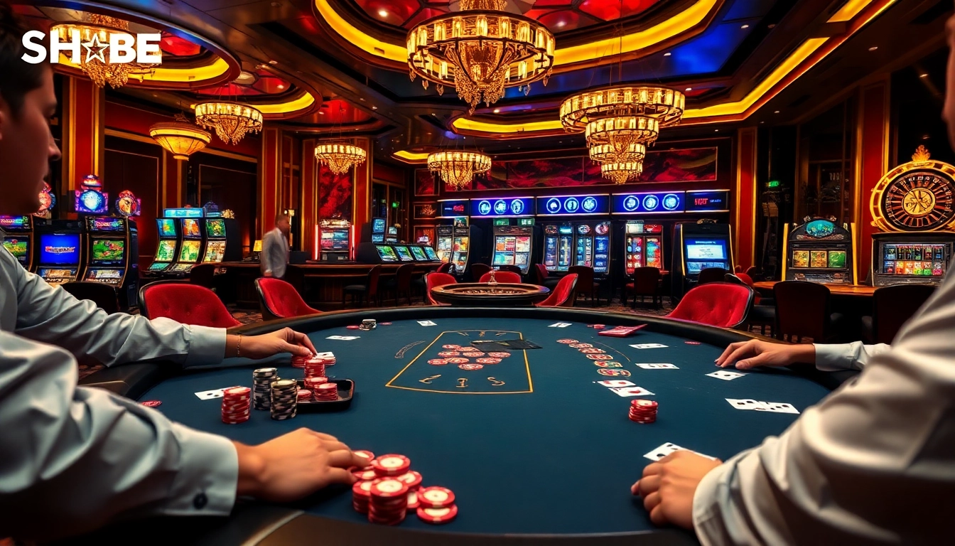Engaging scene demonstrating đánh giá nhà cái SHBET at a luxurious poker table showcasing strategic gameplay.
