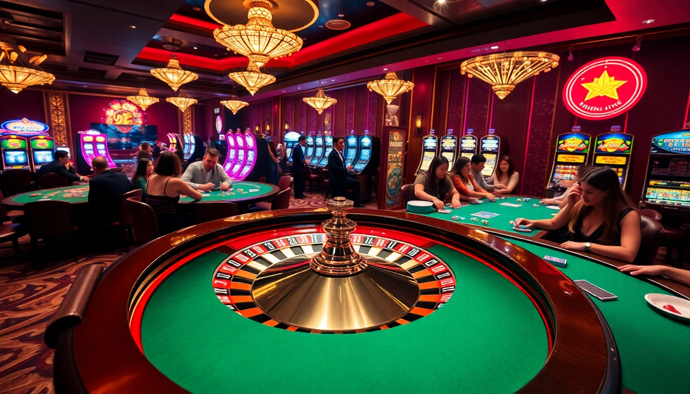 Experience thrilling gaming at https://rr88.pizza/ with luxurious casino visuals featuring roulette and poker tables.