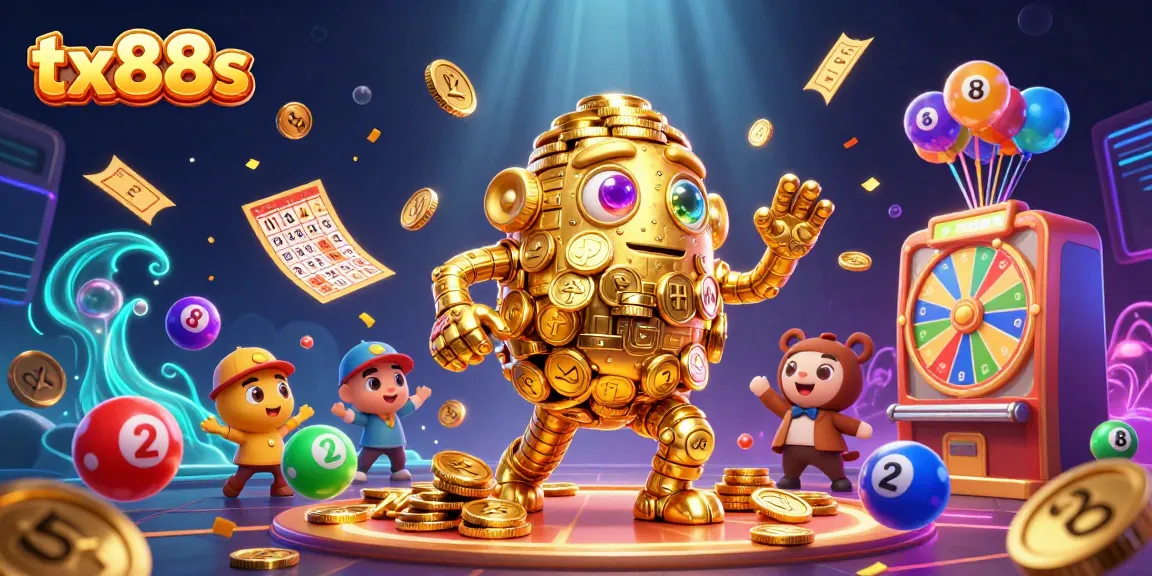 Experience thrilling gaming adventures at tx88s, featuring vibrant lottery balls and golden golem action!