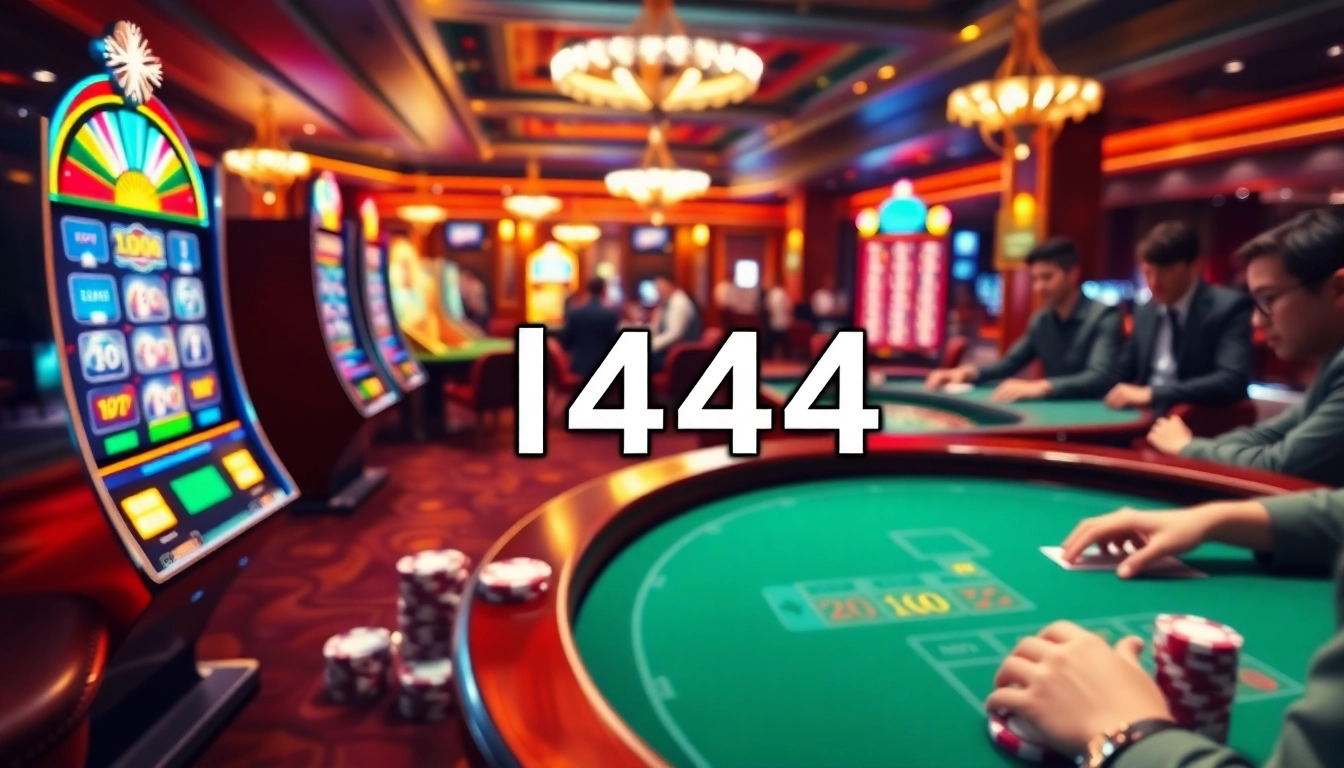 Join the excitement with l444 at a vibrant online casino, featuring poker tables and slot machines.