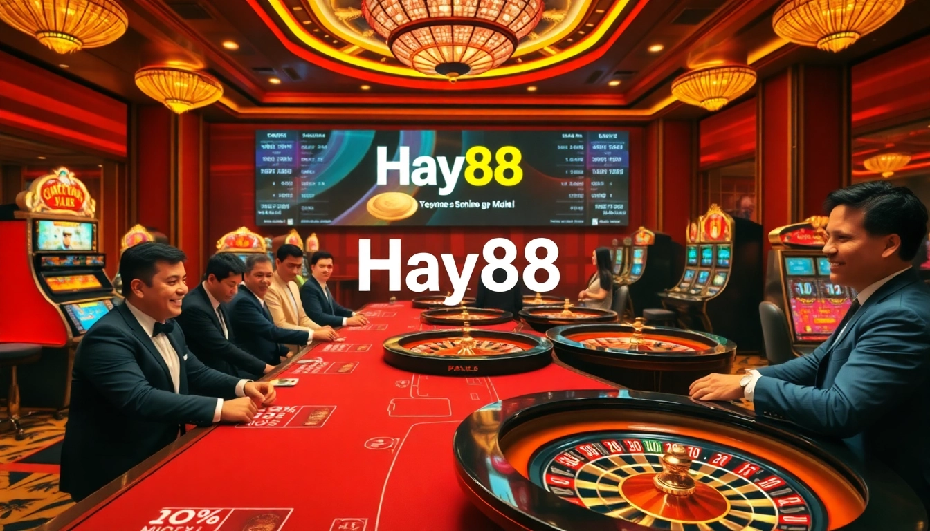 Experience the excitement of Hay88 with vibrant casino games and engaging players enjoying gambling.