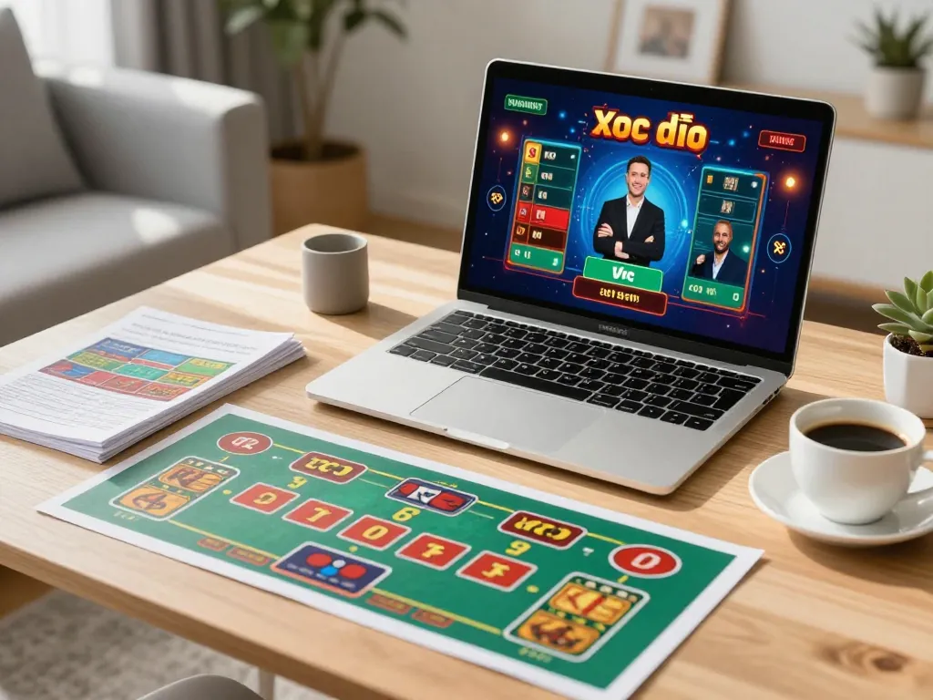 Xóc đĩa online game in action on a laptop, showcasing live betting and engaging atmosphere.