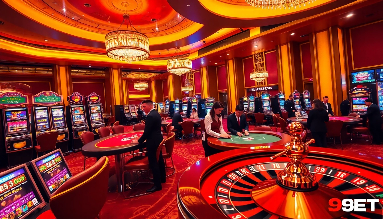 I9BET casino scene showcasing vibrant gaming excitement with players at poker table.