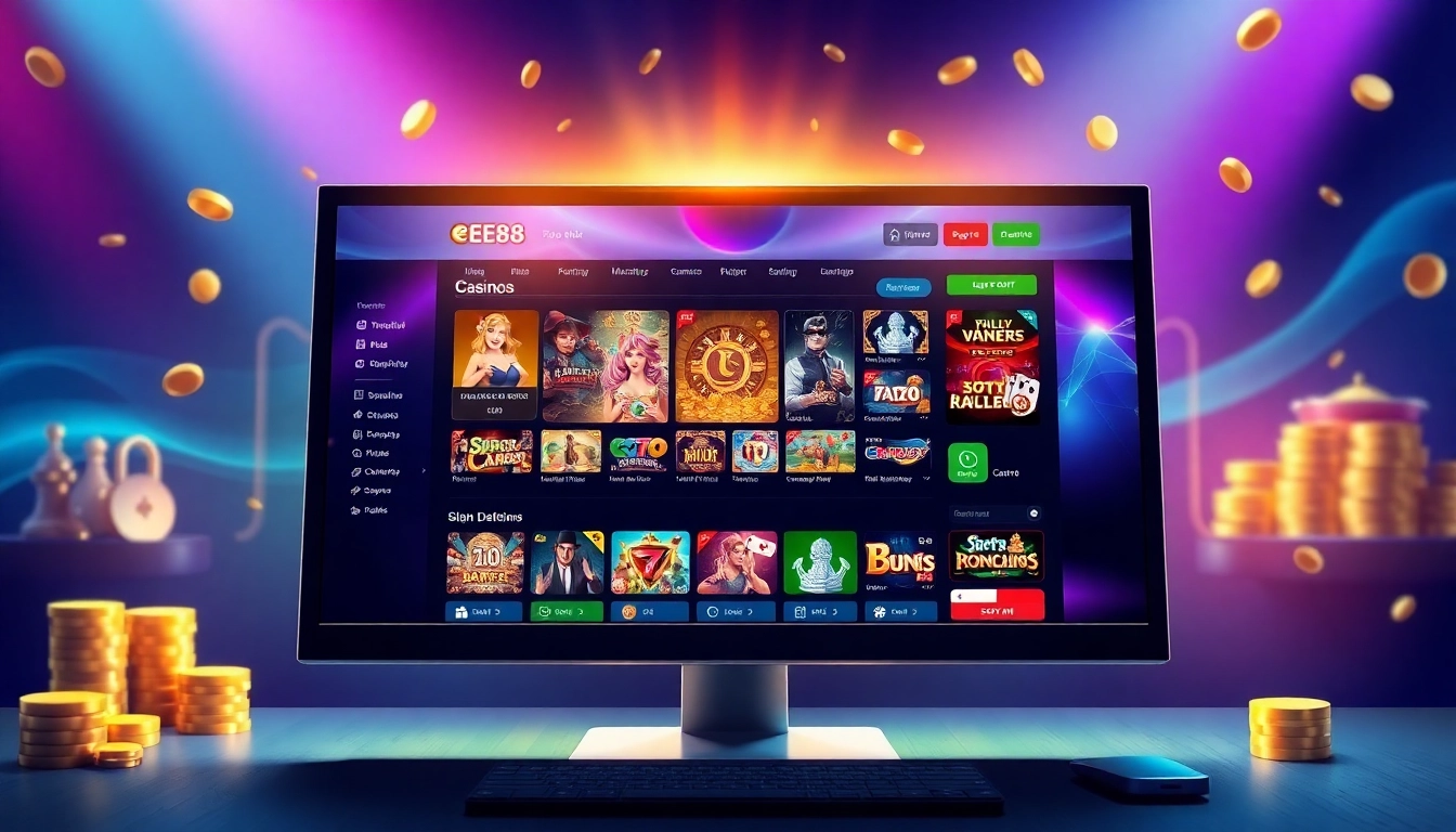 EE88 captivating online gaming experience with vibrant casino interface in 3D design.