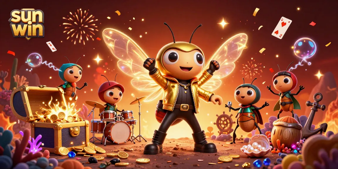 Experience the excitement of sun win with vibrant characters and dynamic casino elements in this dazzling illustration.