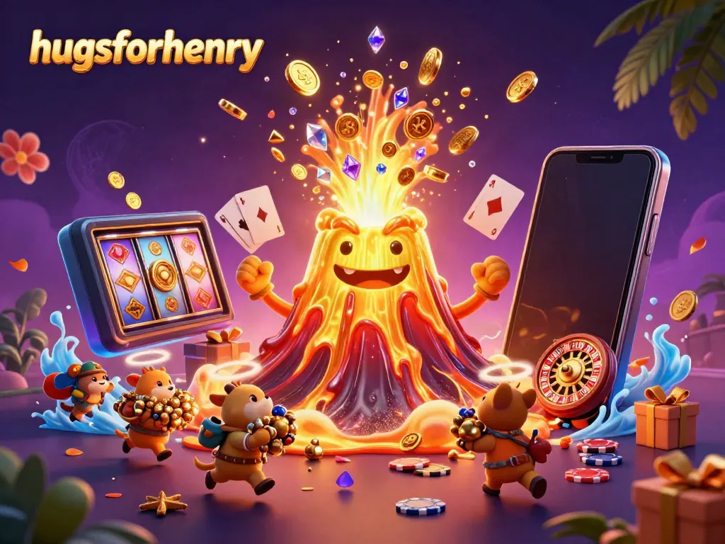 Explore the treasure-filled world of hugsforhenry with vibrant slots and golden volcanoes.