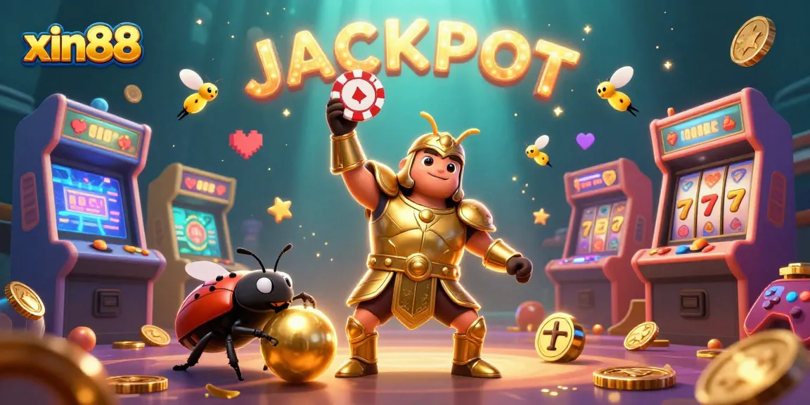 Engage in a victorious moment at xin88 with dynamic characters and vibrant gambling elements surrounding them.