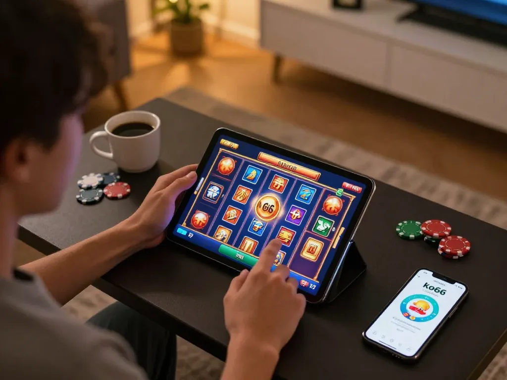 Engaging gameplay on ko66 app while enjoying a cozy home atmosphere