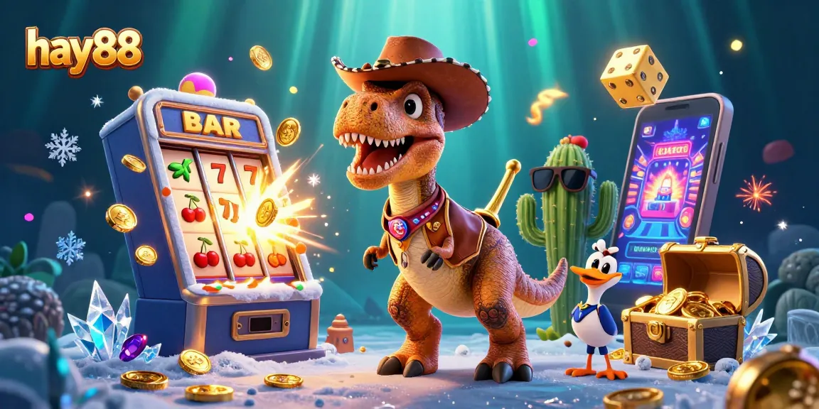 Engage in thrilling slots with hay88's exciting dinosaur-themed jackpot illustration bursting with gold!
