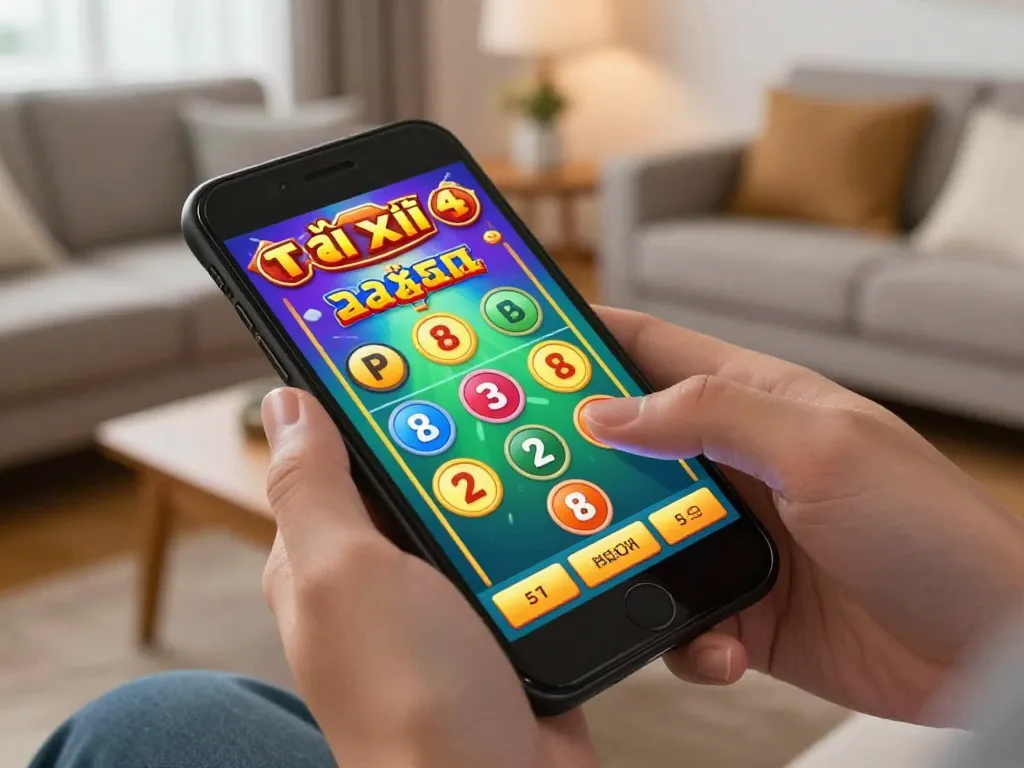 Player placing a strategic bet in Tài Xỉu MD5 on a smartphone, showcasing mobile gambling excitement.
