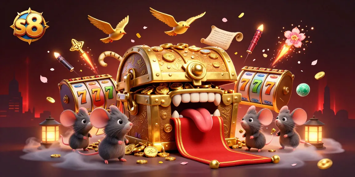 Experience thrilling gameplay with s8's captivating slot games and dynamic treasure chest scene.