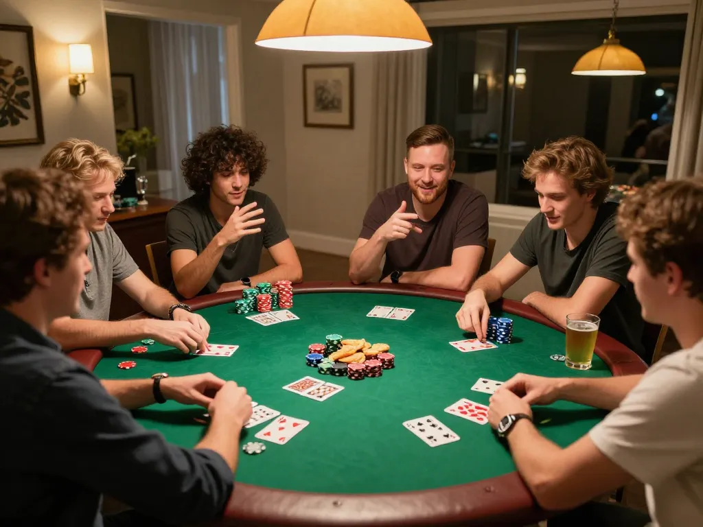 Home poker night with friends enjoying friendly games at nhà cái 13WIN