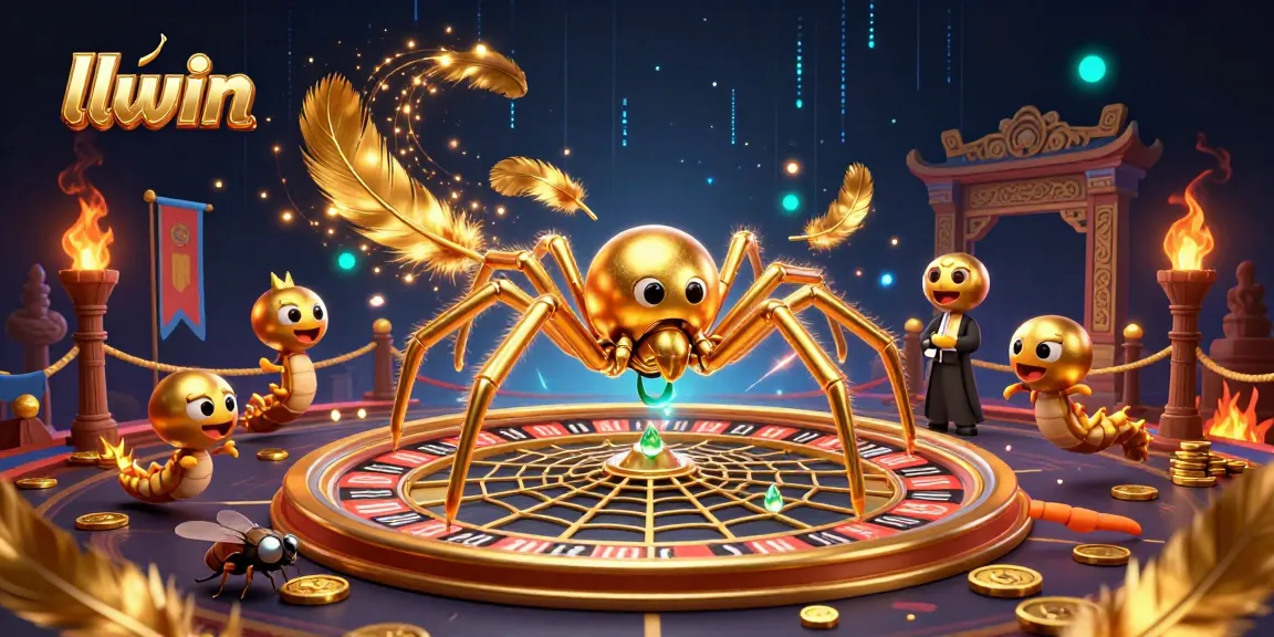 llwin brand illustration featuring a lively spider roulette scene in a vibrant casino