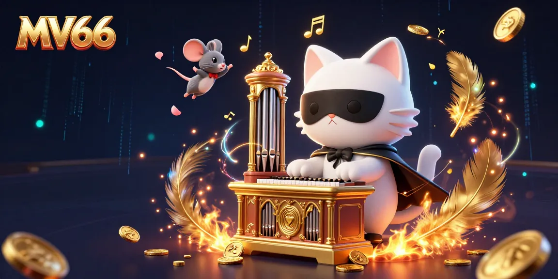Experience the excitement of MV66 with vibrant casino elements and characters in a dynamic 3D illustration.