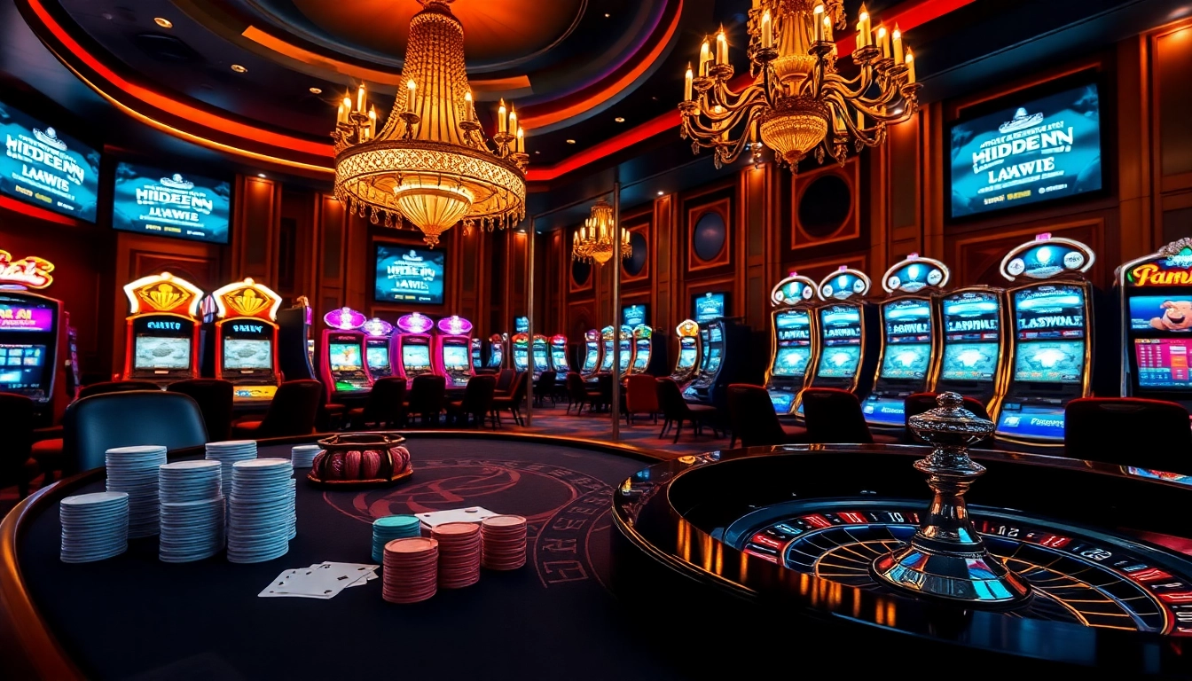 The hidden wiki inspires a luxurious casino scene featuring vibrant poker tables and roulette wheels.
