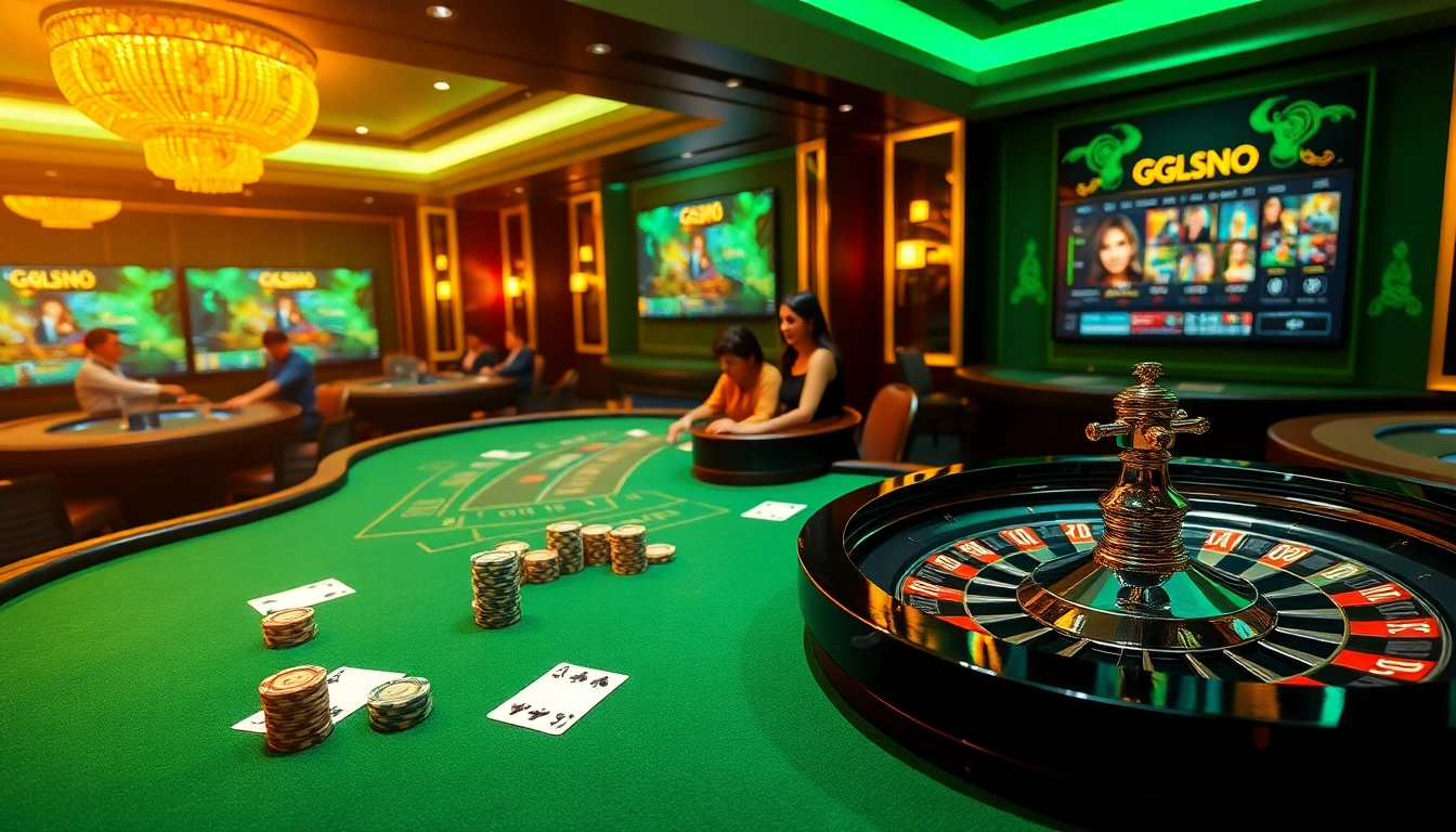 Engage with GG88 gaming excitement at a luxurious casino table featuring vibrant chips and cards.