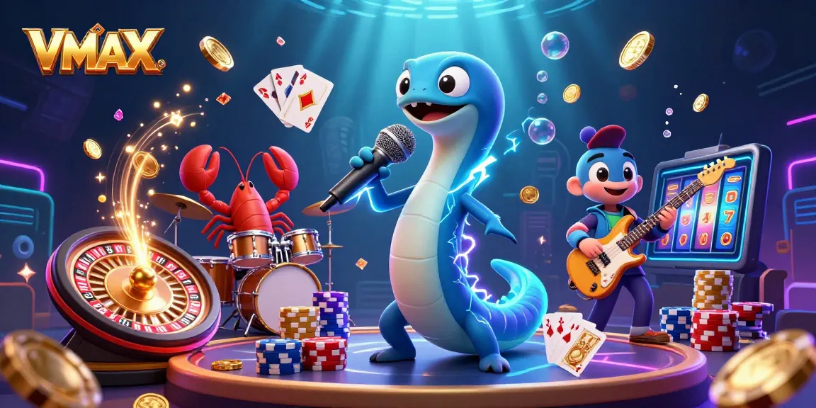 VMAX promotes thrilling casino experiences with a vibrant underwater DJ scene featuring electrifying characters.