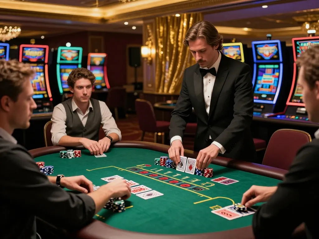 Players engaging in thrilling blackjack gameplay at a luxurious casino table, showcasing s666 betting strategies.