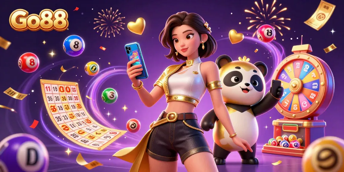 Experience excitement at Go88 with vibrant lottery games featuring colorful balls and a dynamic scene.