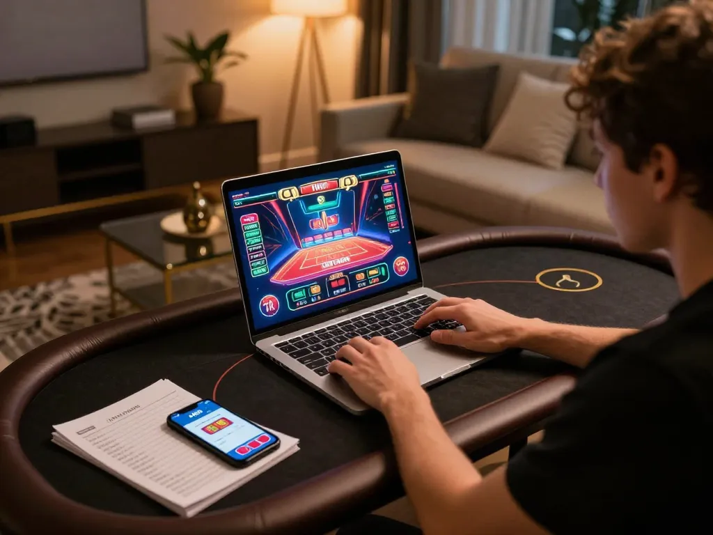 Enjoying live dealer games on 78win with a stylish online gaming setup and vibrant graphics