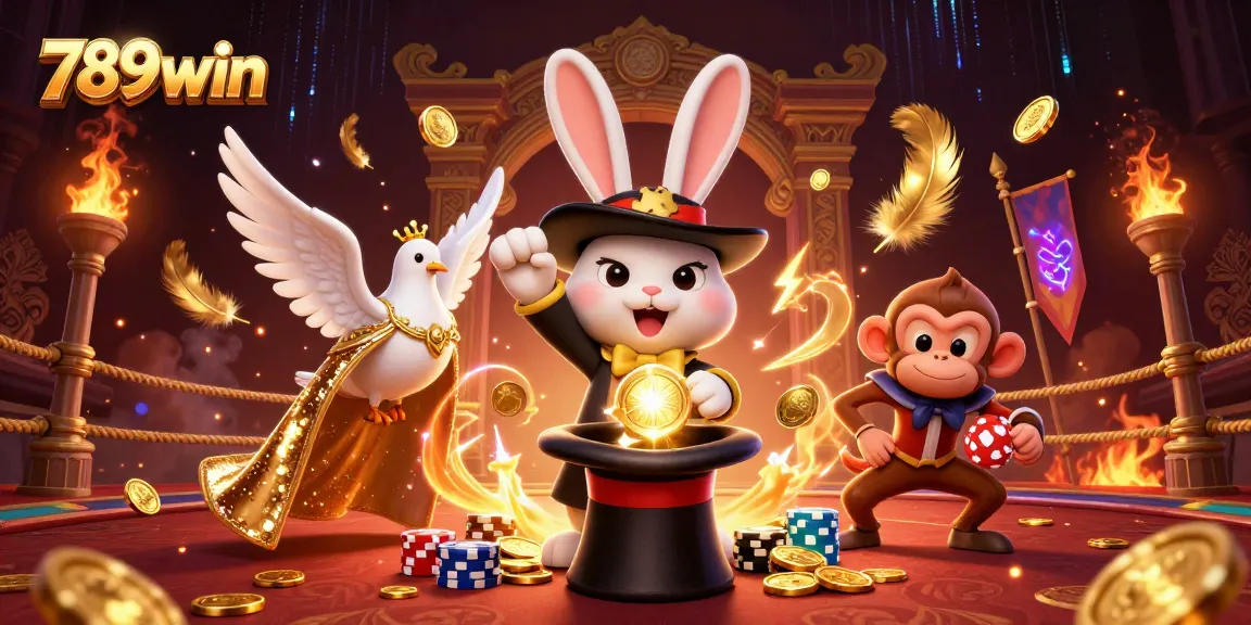 Experience thrilling wins with 789win in a dynamic casino-themed digital illustration.