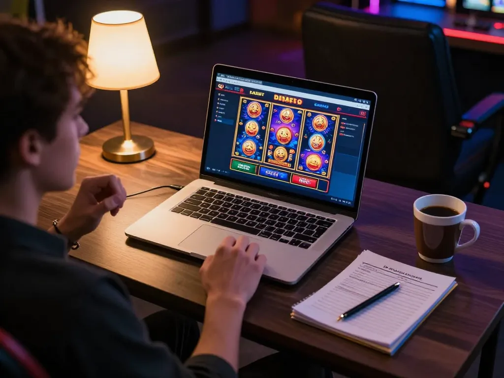 DABET casino gaming featured on a laptop, showcasing engaging slot games and responsible bankroll management.