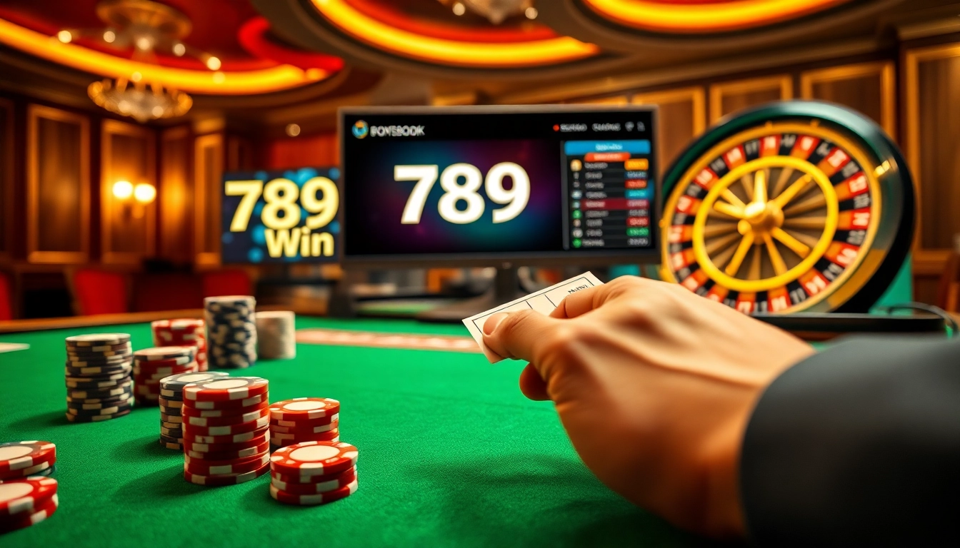 Placing strategic bets on 789Win online casino chips and roulette wheel for winning odds