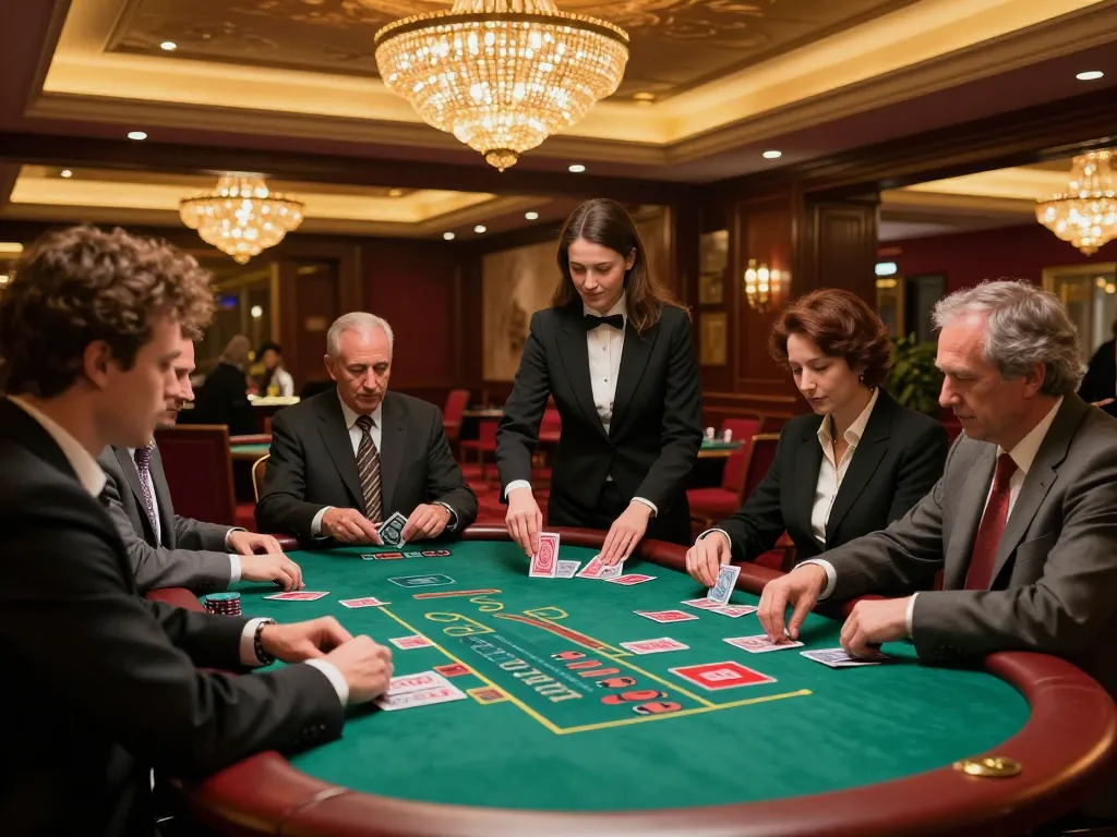 Players strategizing at ABC999 casino blackjack tables in an upscale setting.