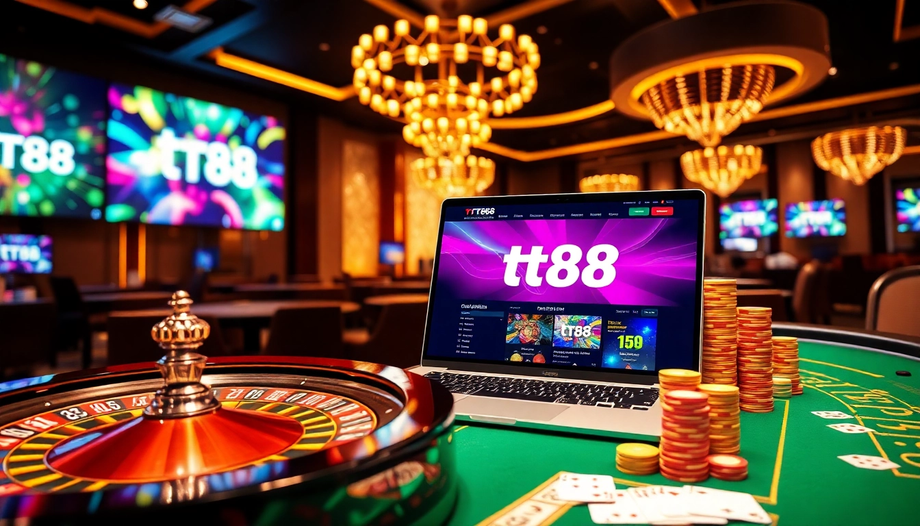 Engaging scene of tt88 online casino with vibrant poker games and roulette.