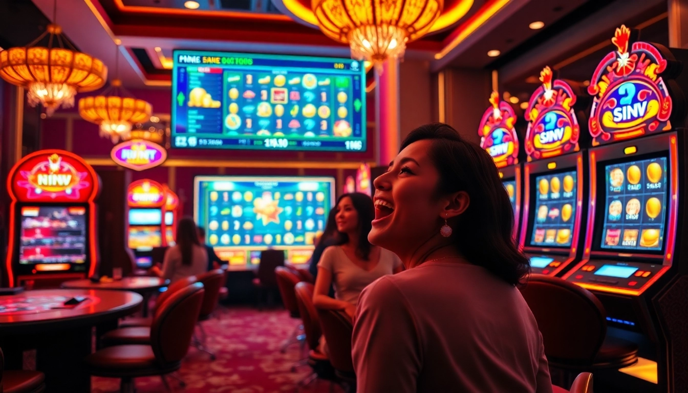 Experience the thrill of Nổ hũ with vibrant slot machines and casino excitement.