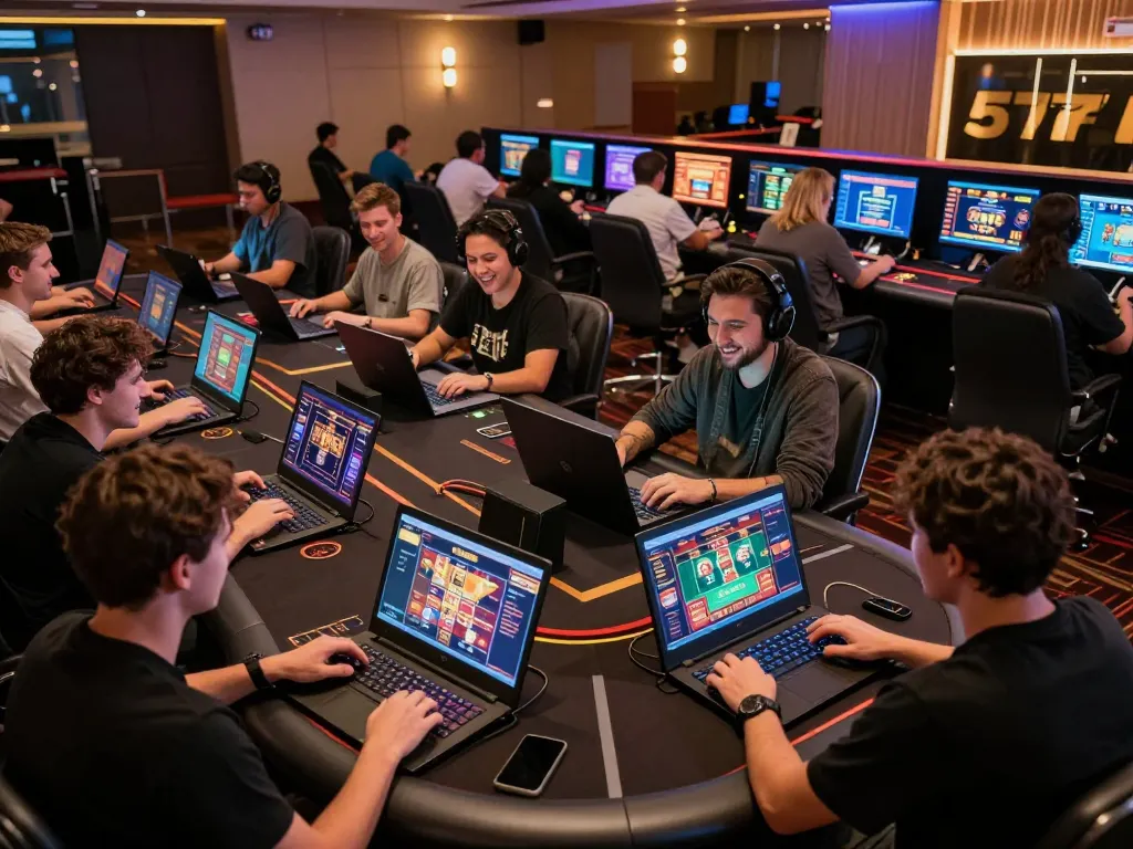 Players engaging with the 577F online casino app, showcasing dynamic gaming experience and modern interface.