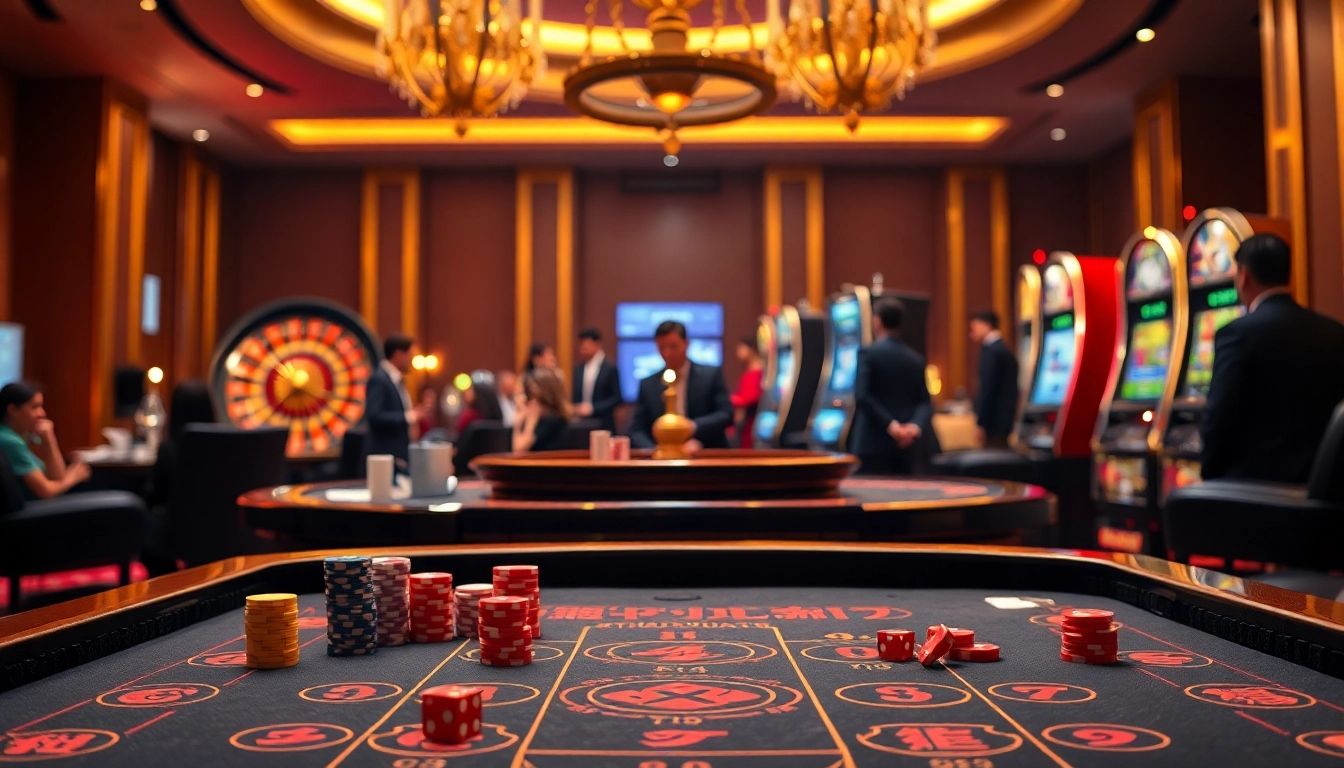 Players engaging in an exciting game of Tài Xỉu MD5 at a luxurious casino table.