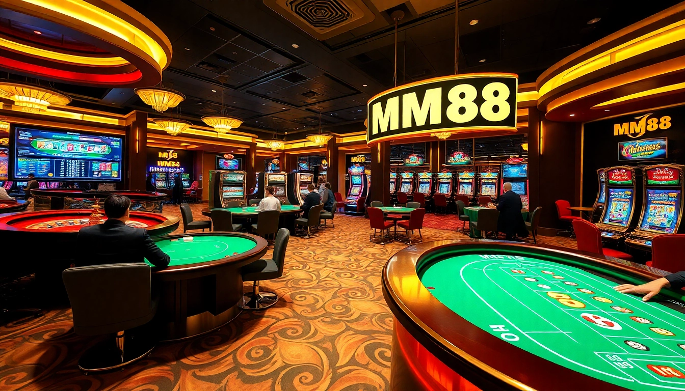 Players enjoying various games at MM88 casino, showcasing excitement and luxury.