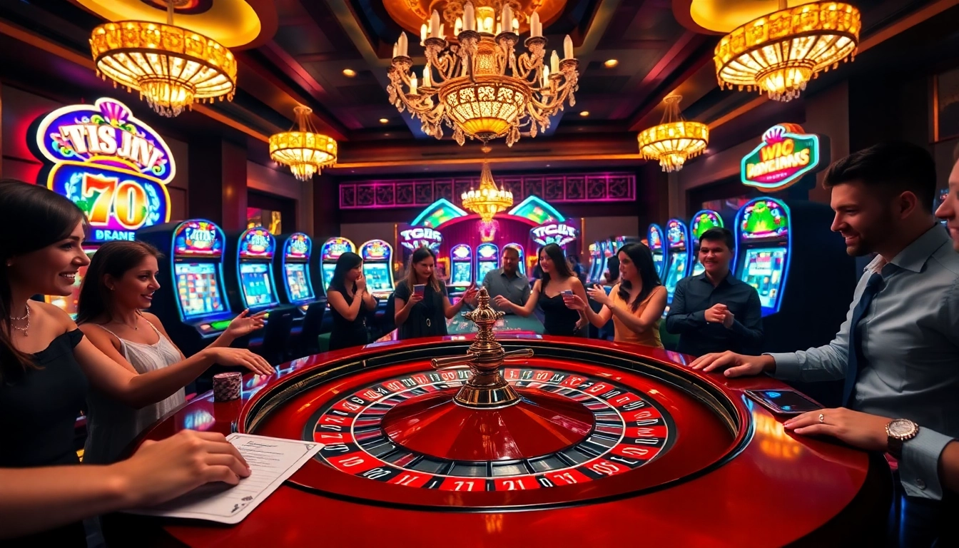 Experience the excitement of tg88 with an elegant casino scene featuring roulette and slots.
