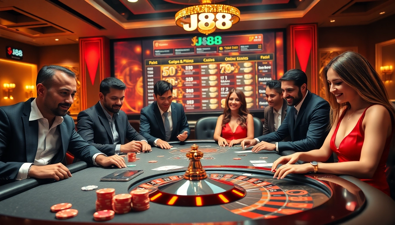 Experience thrilling gameplay at the J88 casino with dynamic poker action and vibrant atmosphere.