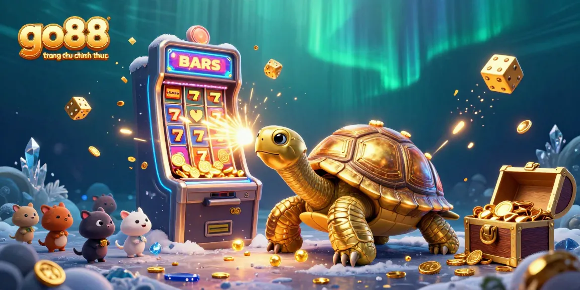 Experience winning at go88 trang chu chinh thuc with a vibrant jackpot scene featuring a golden tortoise and slot machine.