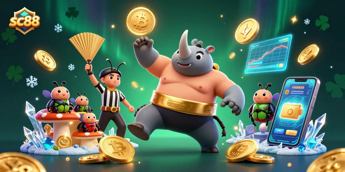 Experience thrilling wins with sc88 in a dynamic casino scene featuring a sumo champion beetle.