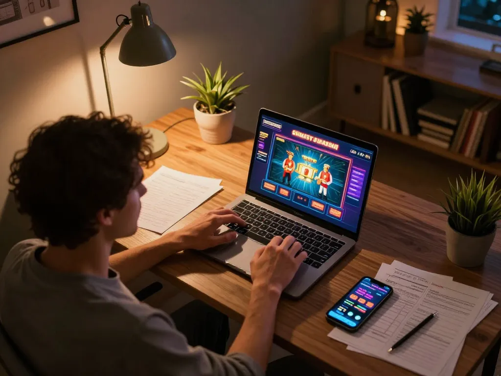 Experience thrilling gameplay at 98win through a cozy home casino setup.