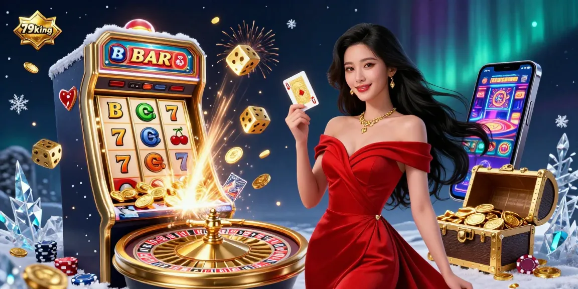 Experience the thrill of gaming at 79king with an elegant dealer, golden chips, and jackpot excitement.