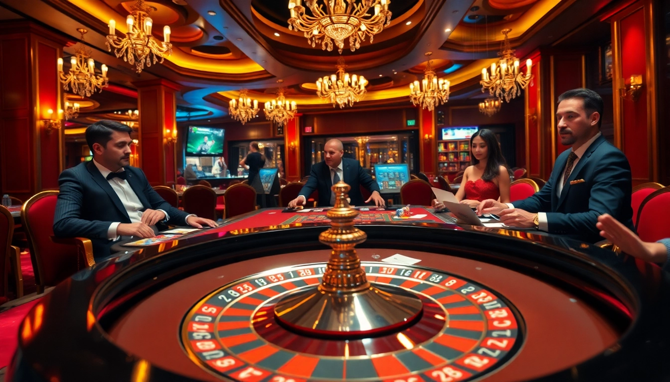 Exciting casino scene showcasing 68VIP roulette table and vibrant poker chips.