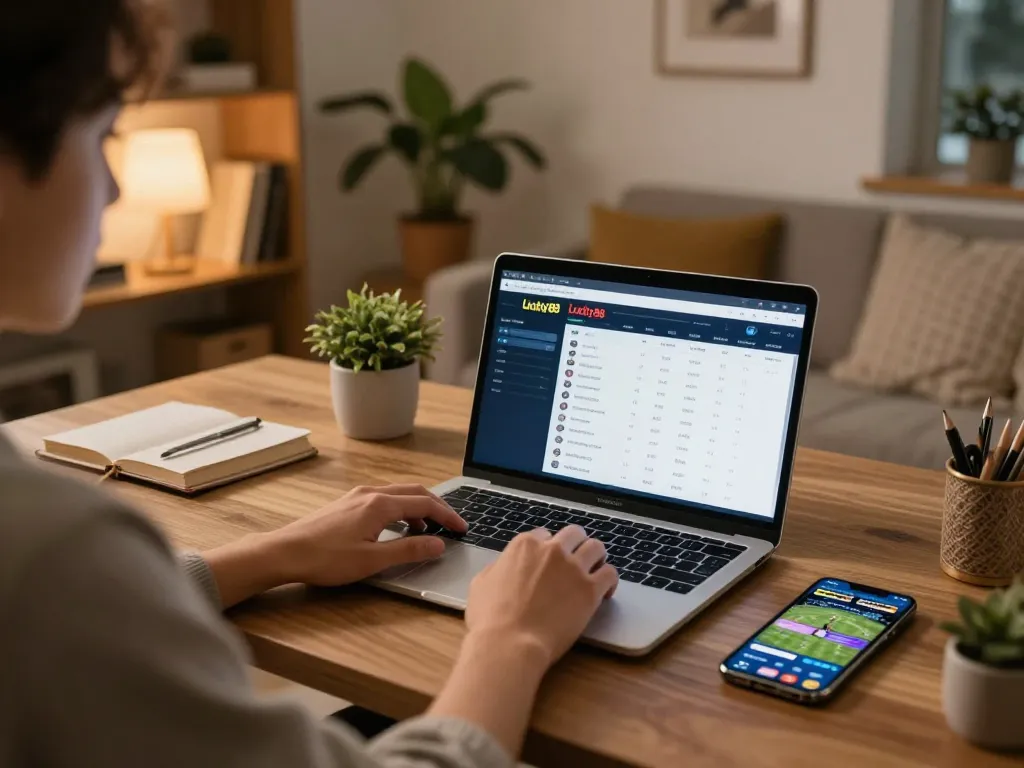 Link vào Lucky88 shows a player intensely focused on online sports betting in a stylish home office.