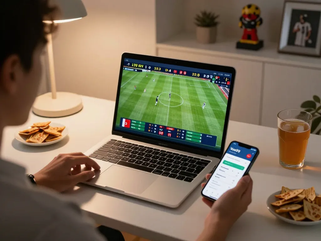 Engaging live sports betting experience with Vua99 app on laptop showing live odds and player stats