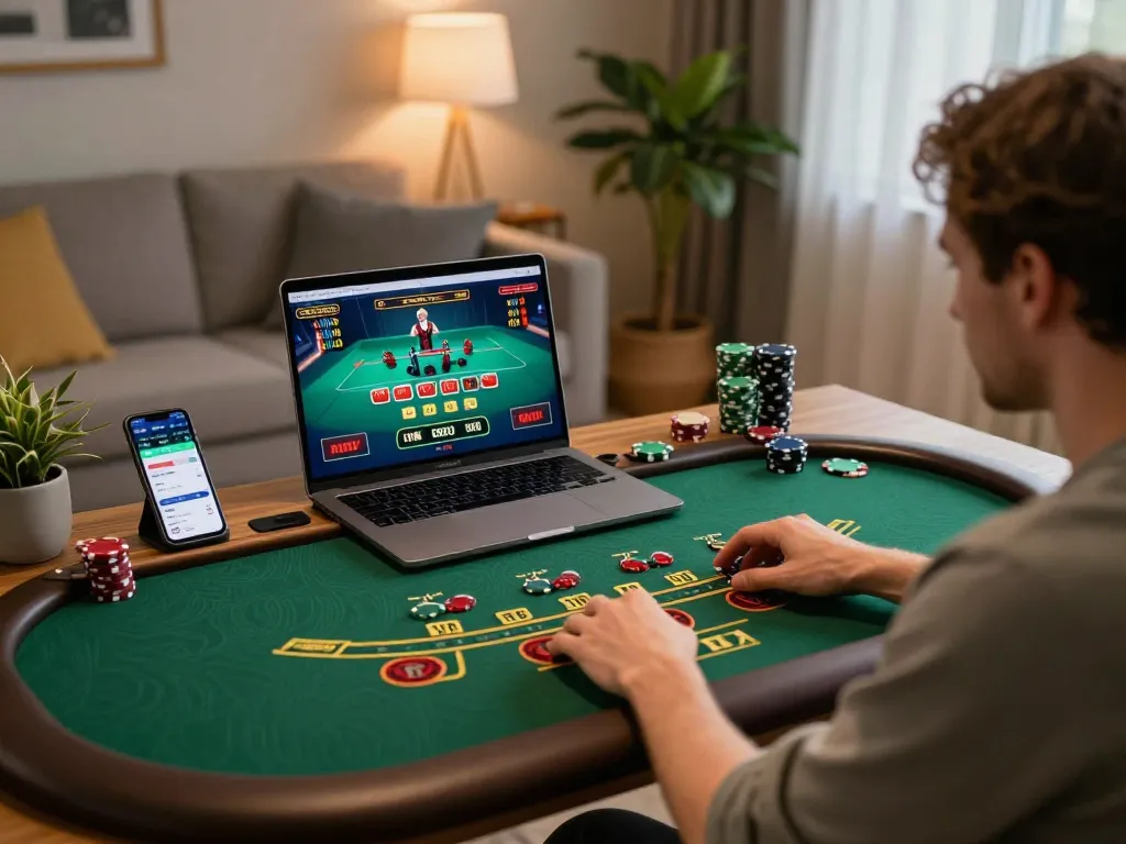 Engage with exciting live dealer games at https://da88at.com/ featuring a player immersed in online blackjack
