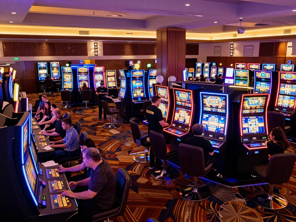 Players enjoying vibrant qq88 slot machines, showcasing excitement and entertainment in a modern casino