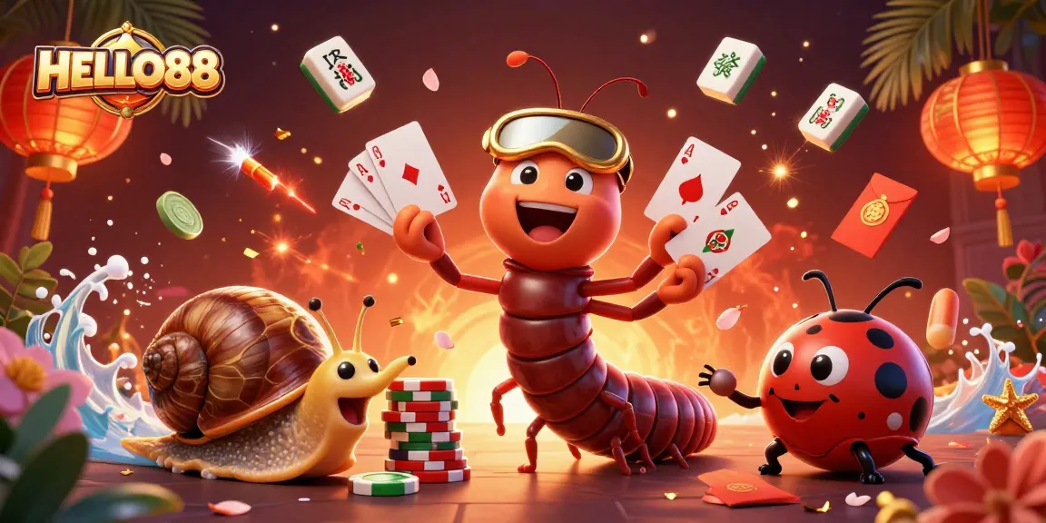 HELLO88 excitement with a millipede dealer and high-roller snail in a vibrant casino scene