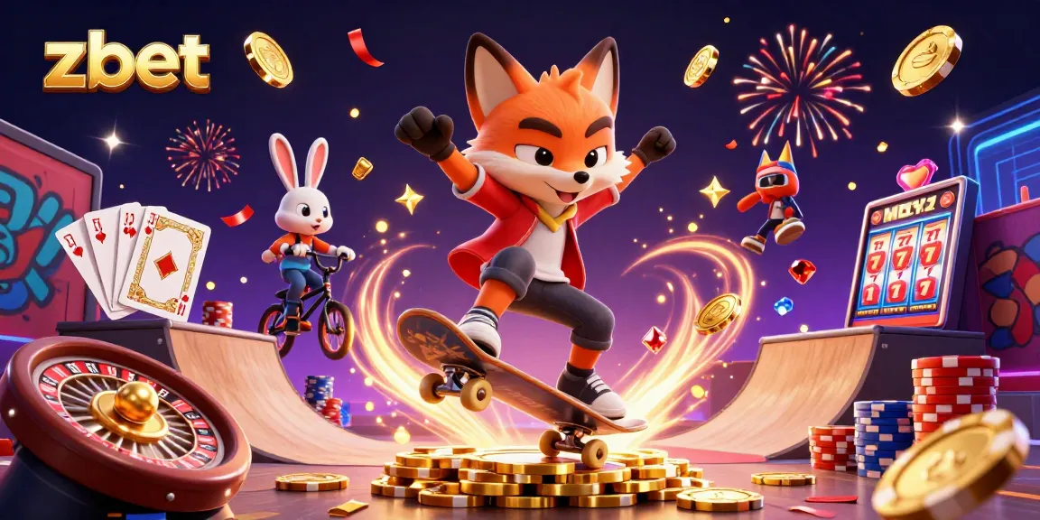 Experience excitement at zbet with a vibrant 3D casino scene featuring winning characters and vivid symbols.